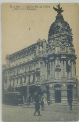 POSTAL ANTIGUA DE MADRID. PALACIO DE LA UNION Y EL FENIX ESPAÑOL