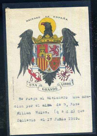 POSTAL ESCUDO DE ESPAÑA FRANQUISTA CON PLEGARIA A MAQUINA