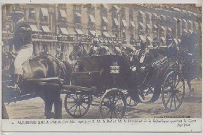 POSTAL MILITAR. S.M. D. ALPHONSE Xlll A PARIS AVEC LE PRESIDENT DE LA REPUBLIQUE