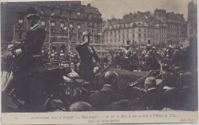 POSTAL MILITAR. S.M. D. ALPHONSE Xlll A PARIS. ARRIVE A L'HOTEL DE VILLE