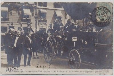 POSTAL MILITAR. S.M. D. ALPHONSE Xlll A PARIS. AVEC LE PRESIDENT DE LA REPUBLIQUE