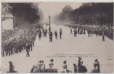 POSTAL MILITAR. VISITE DE S.M. D. ALPHONSE Xlll A PARIS. PLACE DE LA CONCORDE