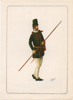 LAMINA MILITAR. REINADO DE FELIPE ll. PIQUERO. COL. LINES. LAMINA Nº 2