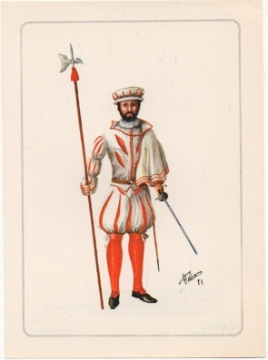 LAMINA MILITAR. REINADO DE FELIPE ll. ALBARDERO TUDESCO. COL. LINES. LAMINA Nº 4