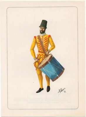 LAMINA MILITAR. REINADO DE FELIPE ll. TAMBOR. COL. LINES. LAMINA Nº 8