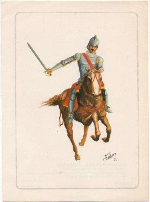 LAMINA MILITAR. REINADO DE FELIPE ll. CAPITAN DE HERRERUELOS. COL. LINES. LAMINA Nº 14