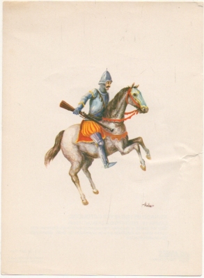 LAMINA MILITAR. REINADO DE LOS REYES CATOLICOS. ESCOPETERO A CABALLO. LAM. Nº 16