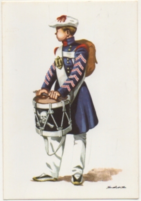 POSTAL UNIFORMES MILITARES SIGLO XlX. TAMBOR DE GRANADEROS DE LOS BATALLONES DE TORTOSA 1835