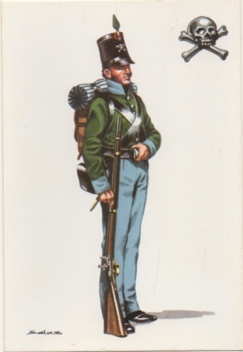 POSTAL UNIFORMES MILITARES SIGLO XlX. SARGENTO DEL RGTO. DE LA MUERTE 1808