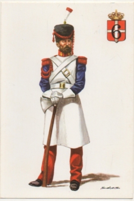 POSTAL UNIFORMES MILITARES SIGLO XlX. GASTADOR DE INFANTERIA DEL RGTO. SABOYA 1821
