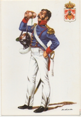 POSTAL UNIFORMES MILITARES SIGLO XlX. OFICIAL DEL RGTO. DE VALENCIA 1810