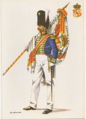 POSTAL UNIFORMES MILITARES SIGLO XlX. ABANDERADO RGTO. DE GRANADEROS GUARDIA REAL 1825