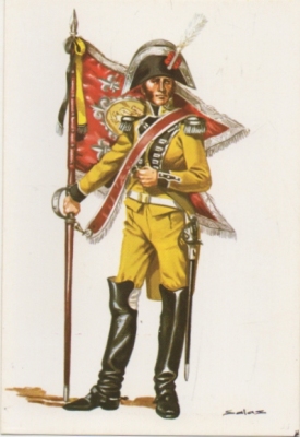 POSTAL UNIFORMES MILITARES SIGLO XlX. PORTAESTANDARTE DRAGONES DE LUSITANIA 1807