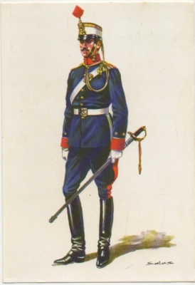POSTAL UNIFORMES MILITARES SIGLO XX. OFICIAL DE ARTILLERIA A CABALLO. GALA EN FORMACION 1908