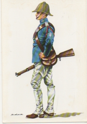 POSTAL UNIFORMES MILITARES SIGLO XX. BATIDOR CAZADORES DE CABALLERIA DE ALMANSA 1910