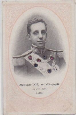POSTAL DE S. M. ALPHONSE  Xlll. ROI D'ESPAGNE. CON INCRUSTACIONES BRILLANTES