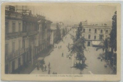 POSTAL ANTIGUA DE MURCIA. AGUILAS. GLORIETA Y CALLE REY CARLOS lll
