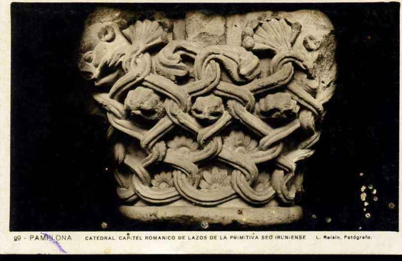 POSTAL DE PAMPLONA. CATEDRAL. CAPITEL ROMANO DE LAZOS DE L PRIMITIVA SEO IRUNIENSE