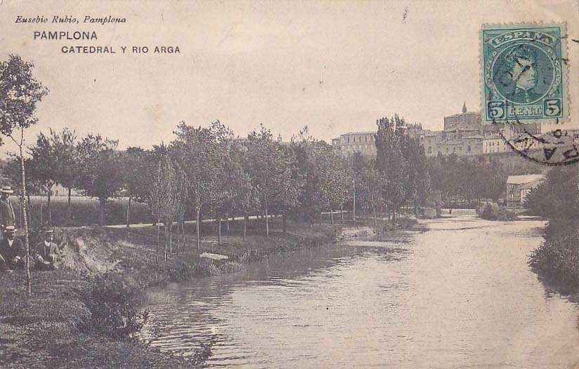 POSTAL ANTIGUA DE NAVARRA. PAMPLONA. CATEDRAL Y RIO ARGA