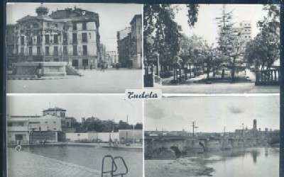 POSTAL DE TUDELA - 1º PLAZA DE LOS FUEROS / 2º PASEO DE INVIERNO / 3º PISCINA DEL ARENAS / 4º RIO EBRO Y PUENTE ROMANICO