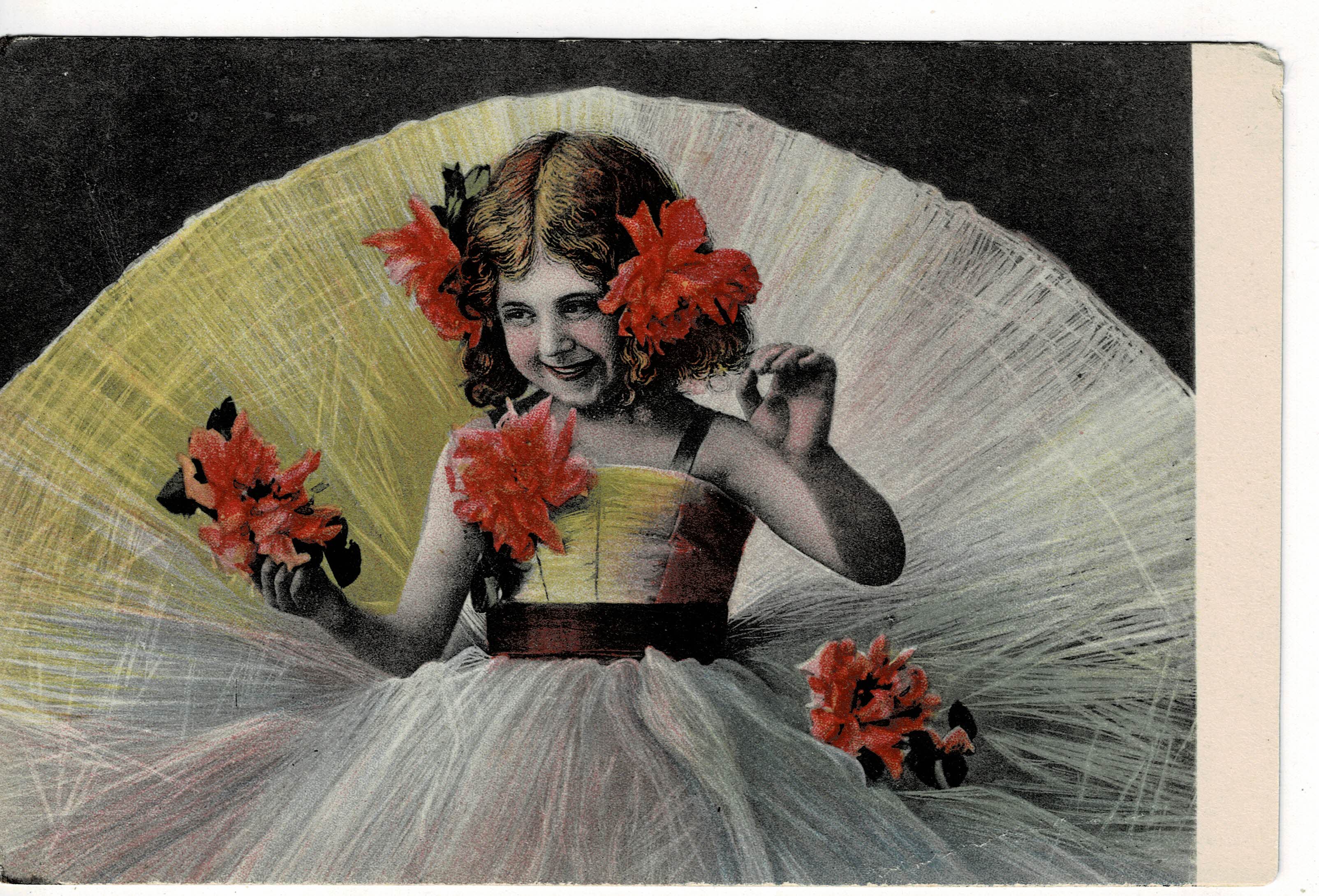 POSTAL DE NIÑOS. NIÑA CON FLORES.