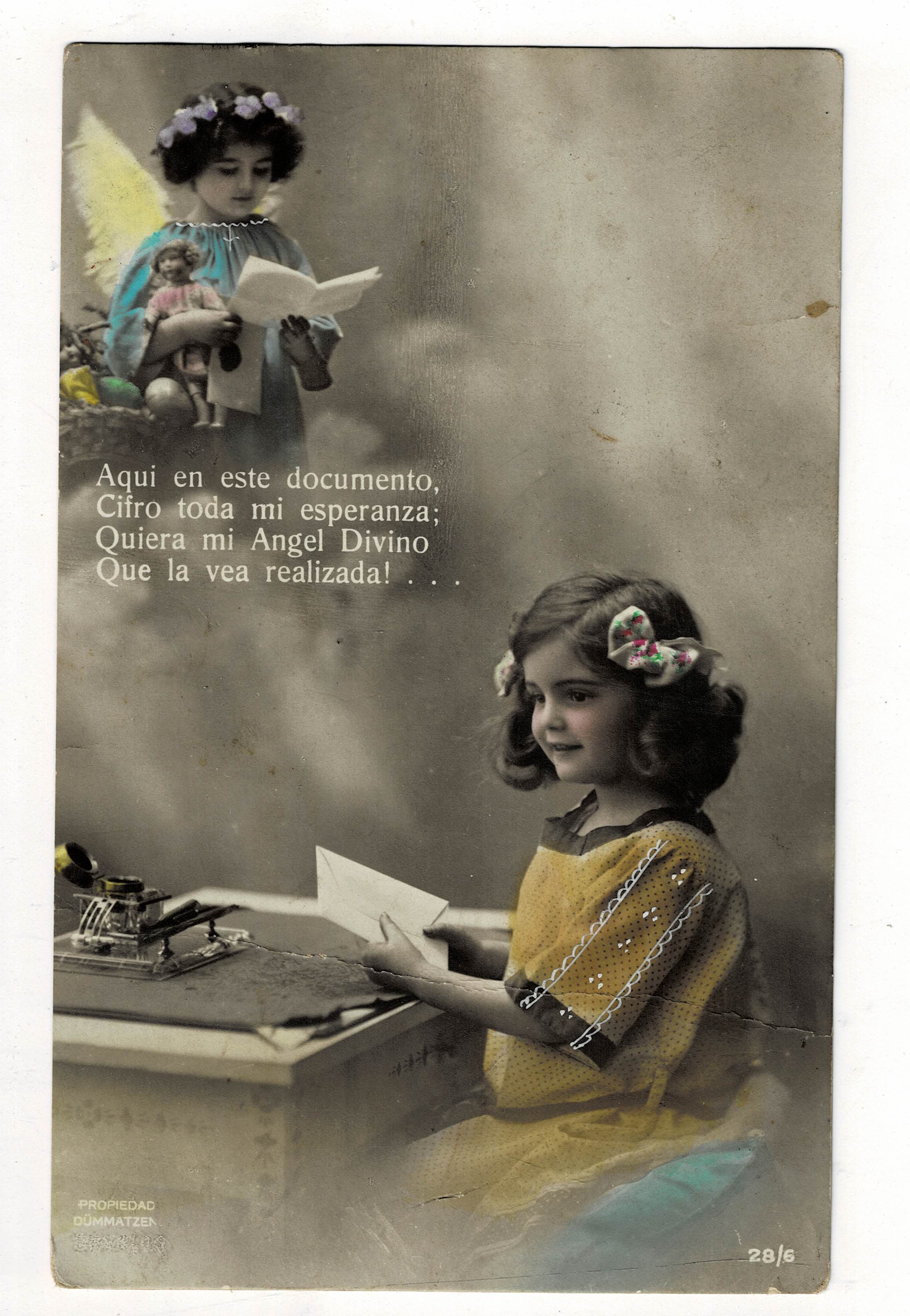 POSTAL DE NIÑOS. NIÑA Y ANGEL.