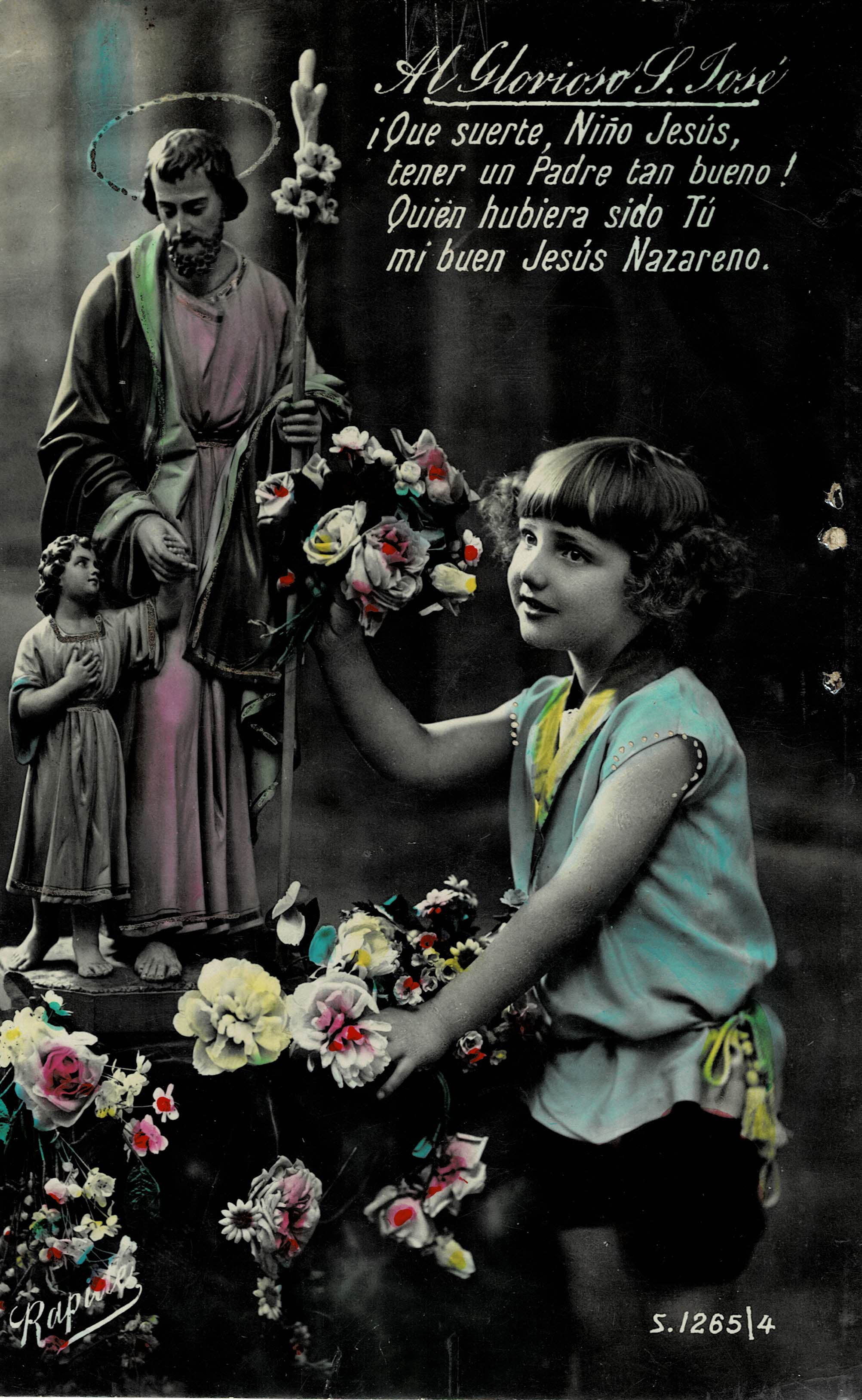 POSTAL NIÑA CON SANTO.