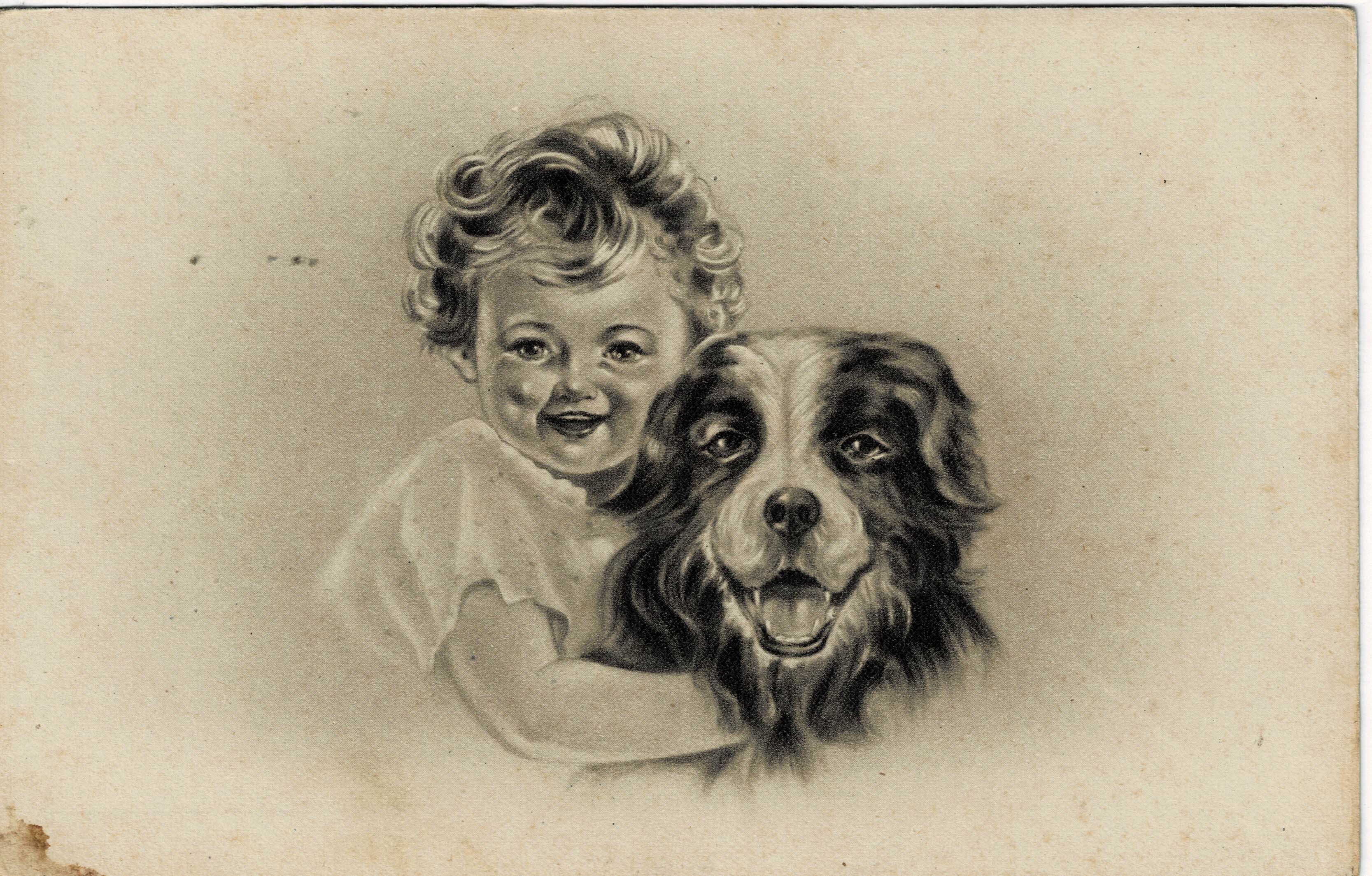 POSTAL DIBUJO NIÑO CON PERRO.