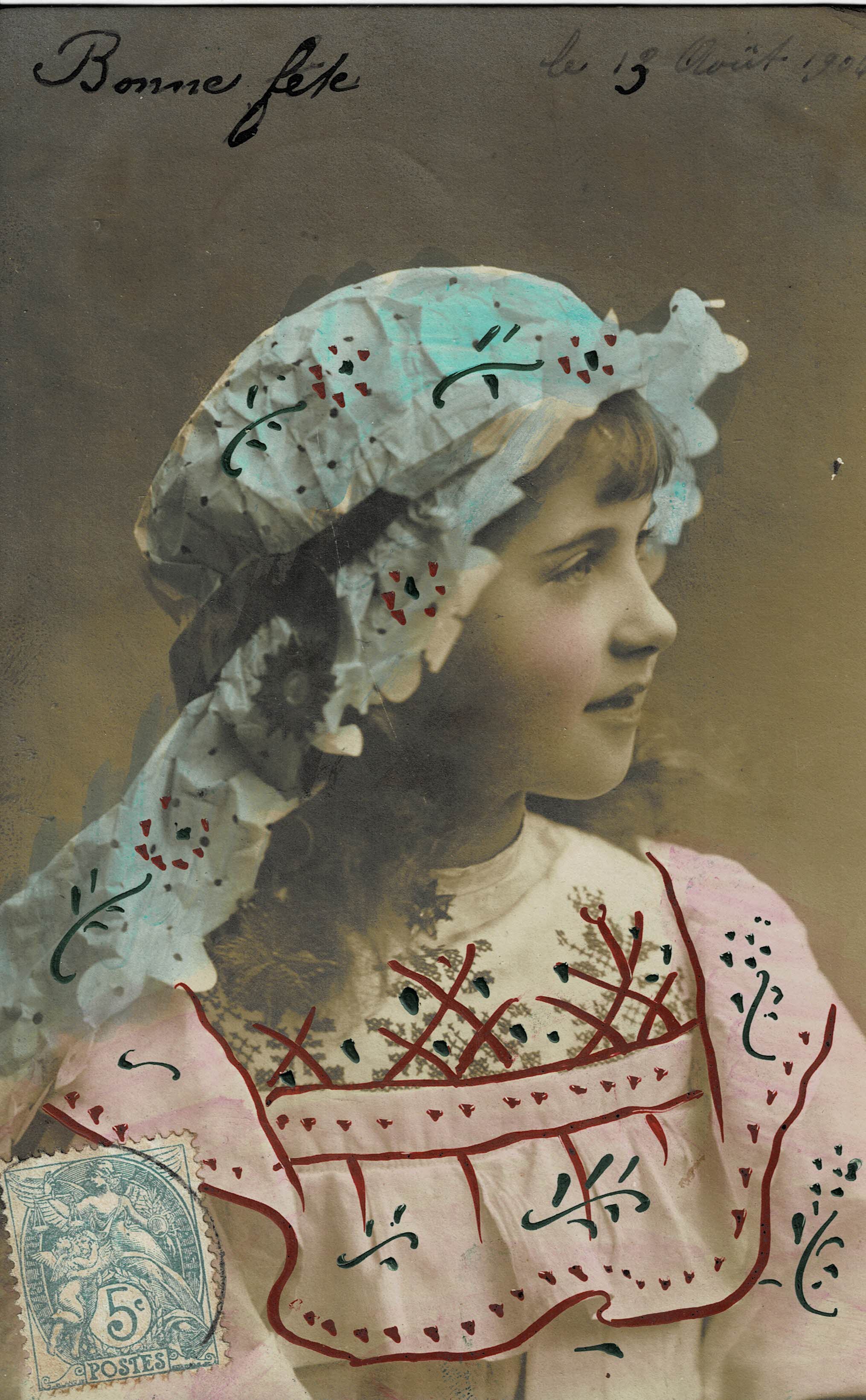 POSTAL NIÑA CON SOMBRERO.