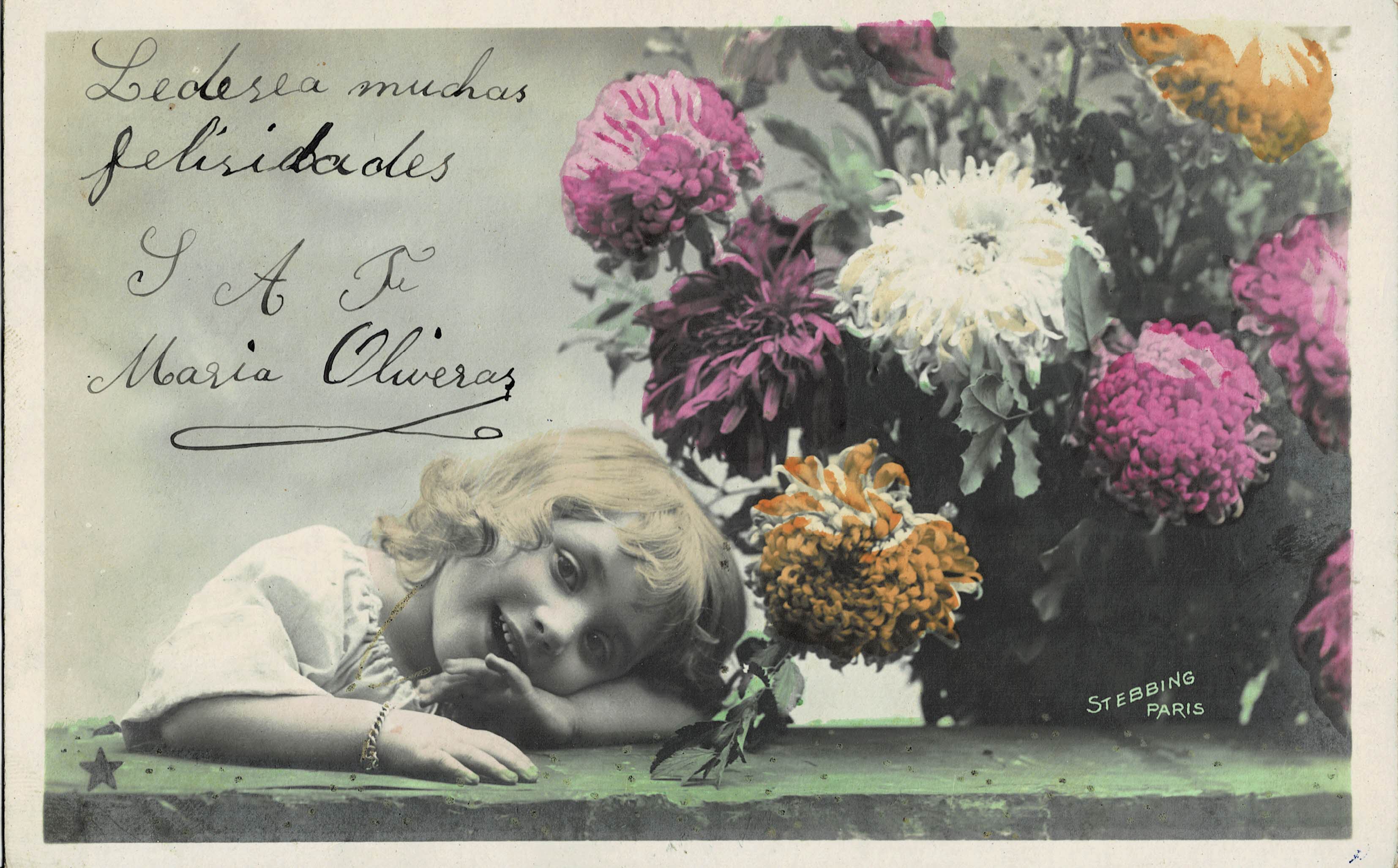 POSTAL NIÑA CON FLORES.