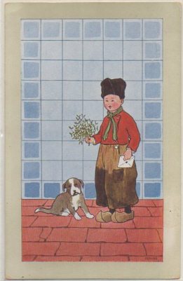POSTAL DE NIÑOS. NIÑO CON PERRO