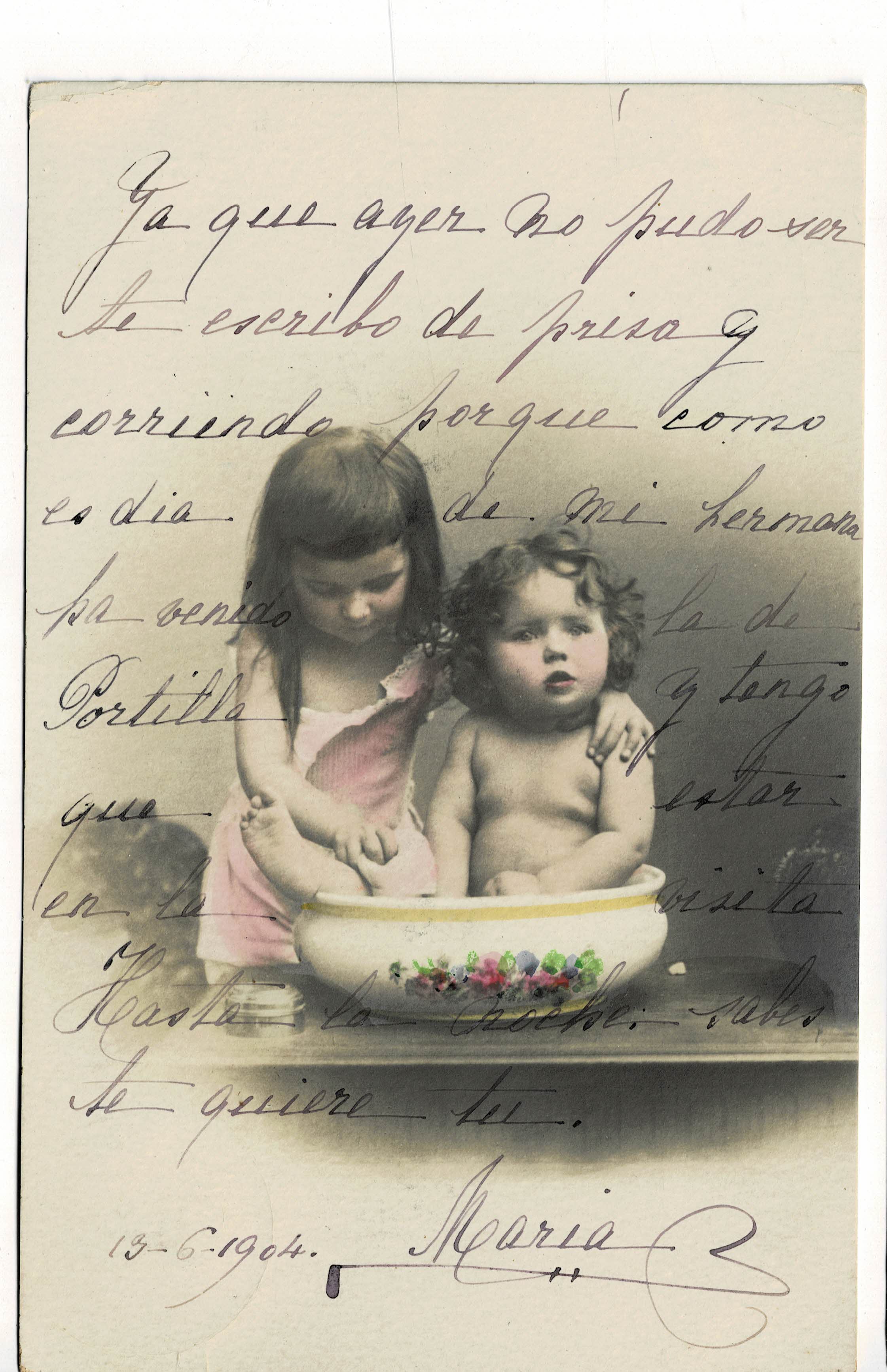 POSTAL DE NIÑOS BAÑANDOSE.