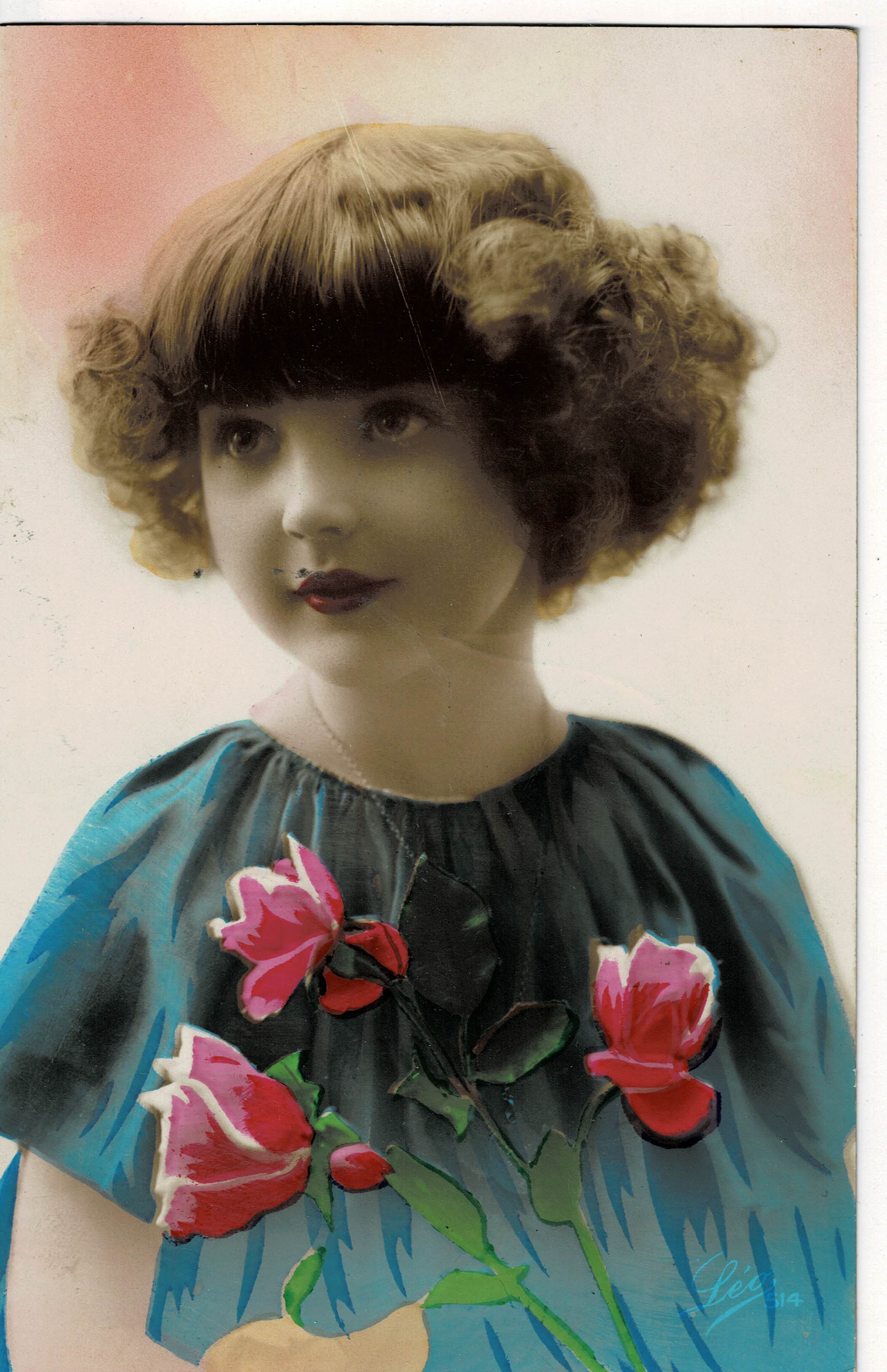 POSTAL DE NIÑOS. NIÑA A COLOR.