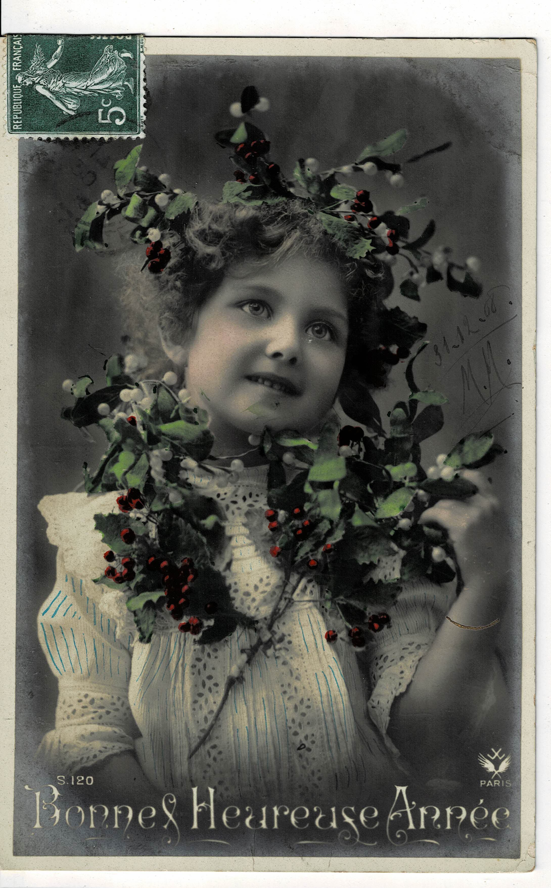 POSTAL DE NIÑOS. NIÑA CON FLORES.