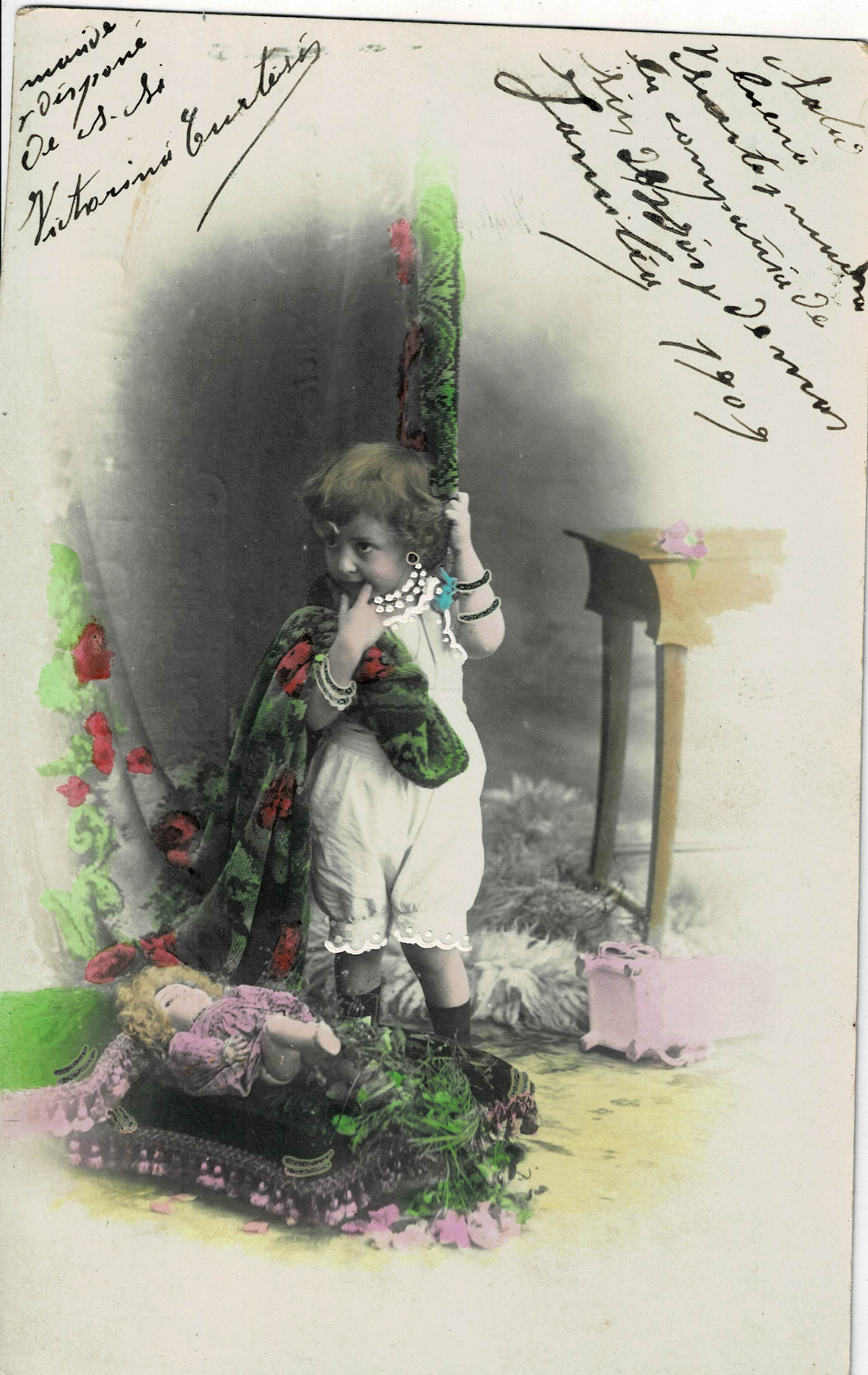 POSTAL DE NIÑOS. NIÑA A COLOR.