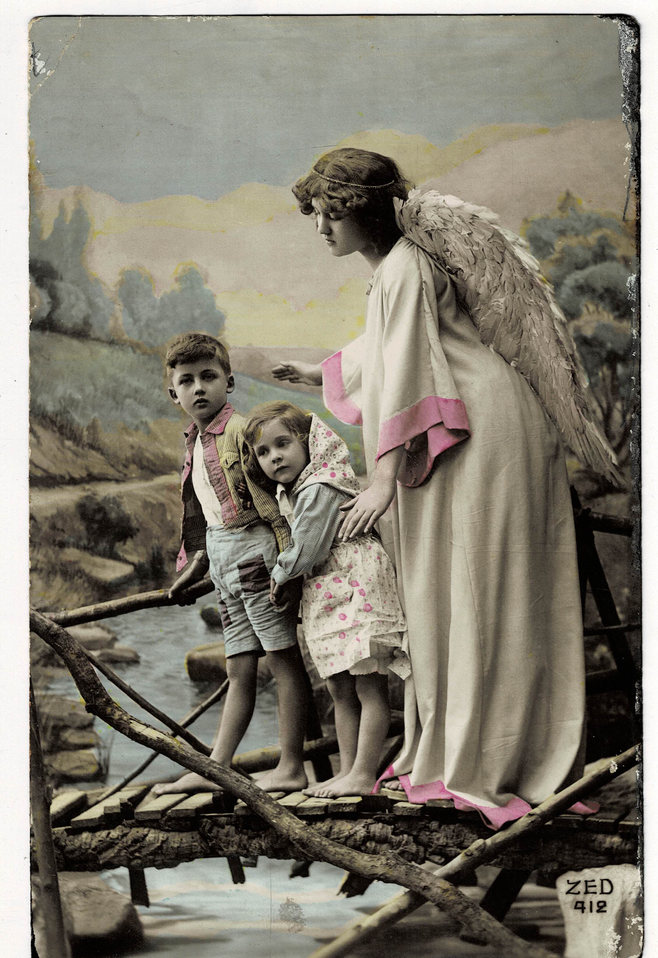 POSTAL DE NIÑOS. NIÑOS CON ANGEL.