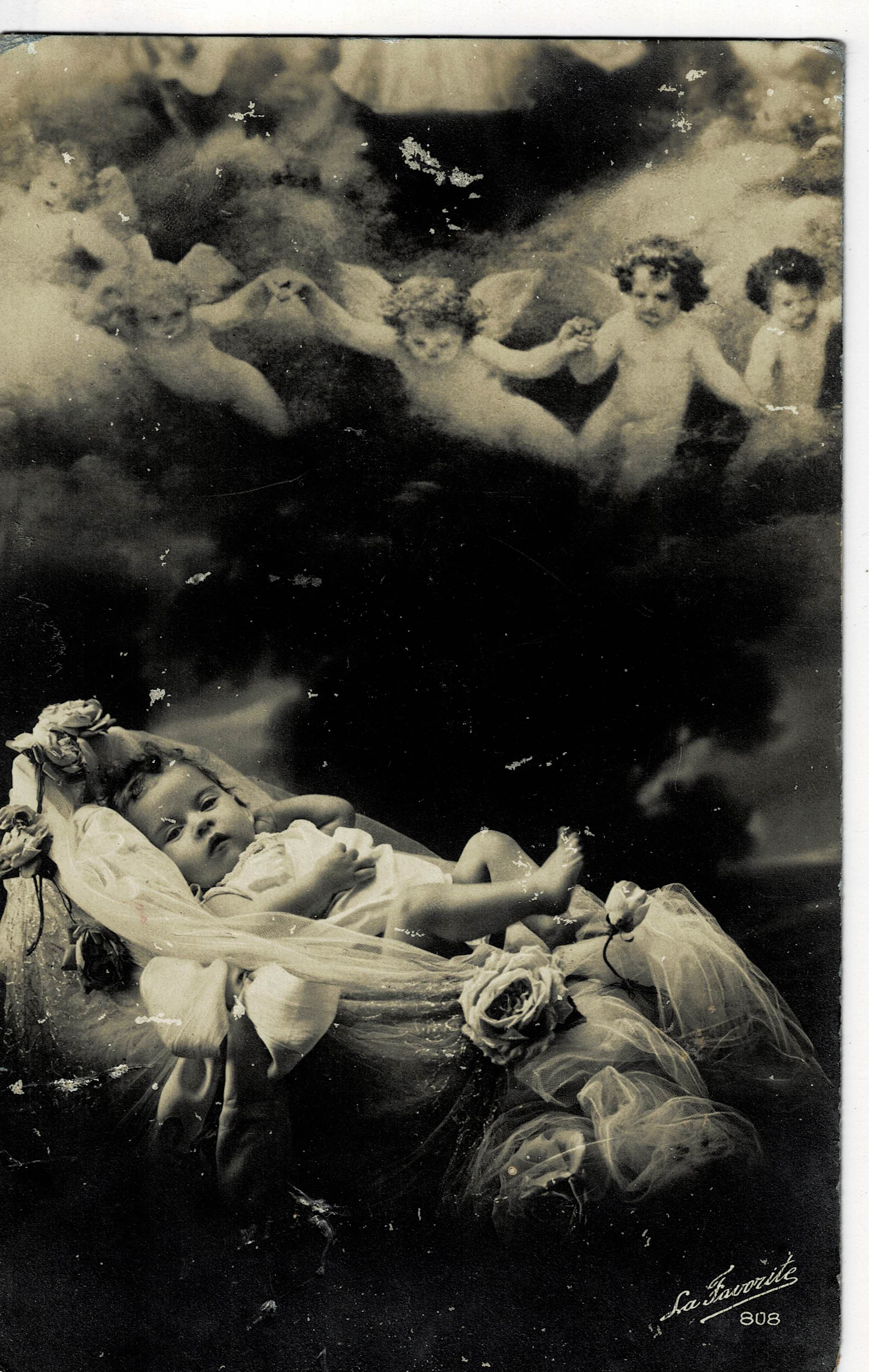POSTAL DE NIÑOS. BEBE Y ANGELES.
