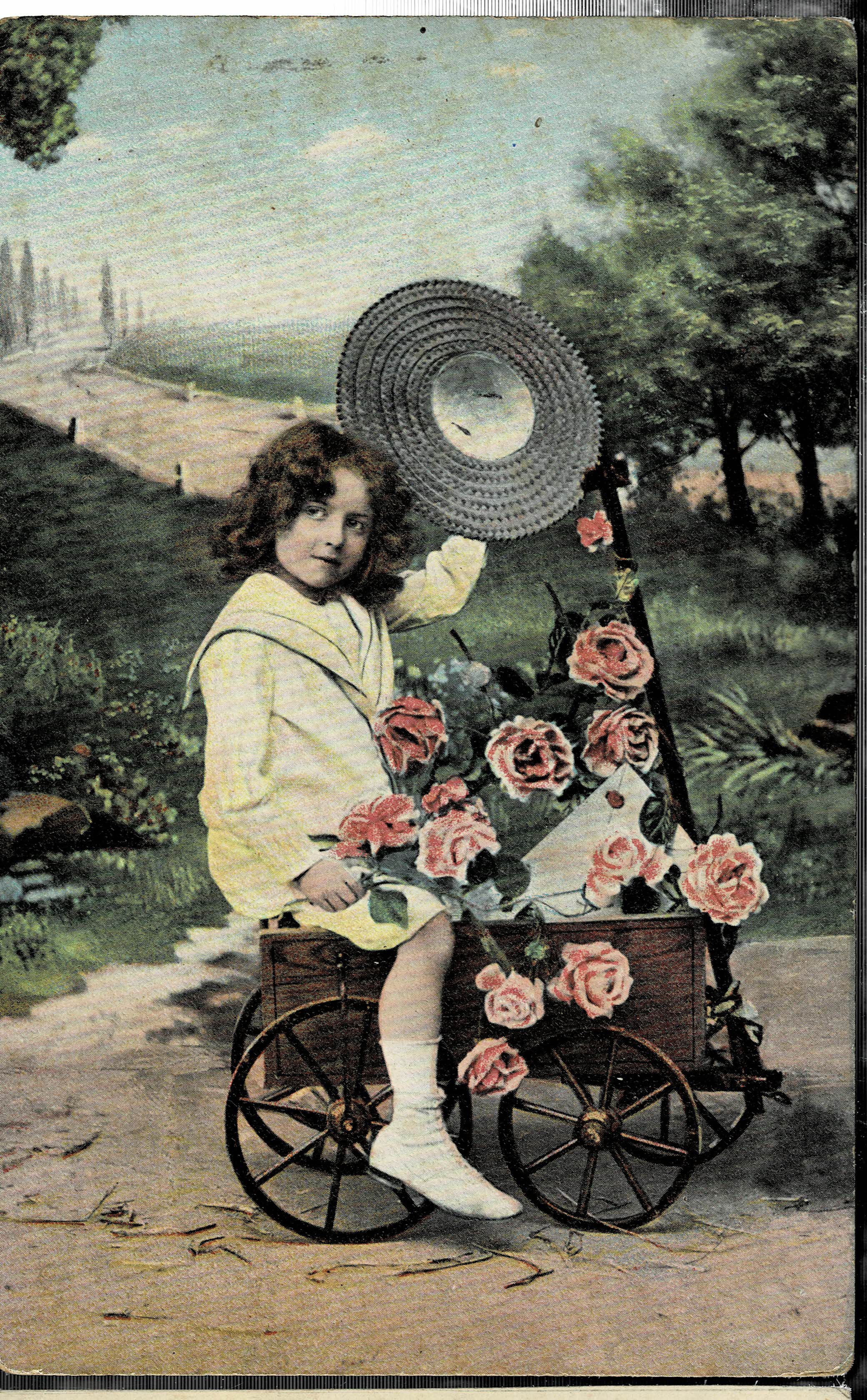 POSTAL DE NIÑOS. NIÑA CON FLORES.