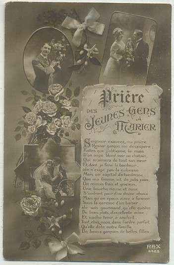 POSTAL DE PAREJA. PRIERE DES JEUNES GENS A MARIER