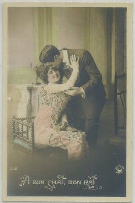 POSTAL DE PAREJA. A BON CHAT, BON RAT