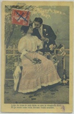 POSTAL DE PAREJA. LOIN DE VOUS JE SAIS BIEN CE QUE JE VOUDRAIS DIRE