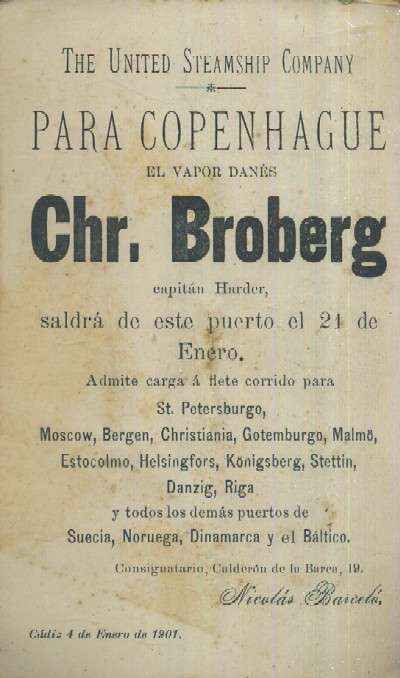 POSTAL DE PUBLICIDAD VAPOR DANES CHR. BROBERG