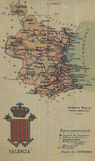 POSTAL DE PUBLICIDAD MAPA DE LA PROVINCIA DE VALENCIA