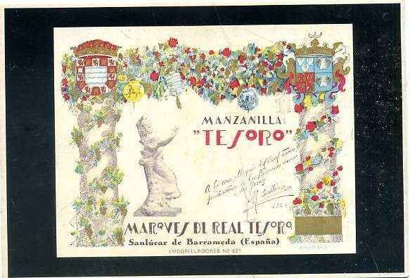 POSTAL PUBLICITARIA MANZANILLA TESORO. MARQUES DEL REAL TESORO. JEREZ