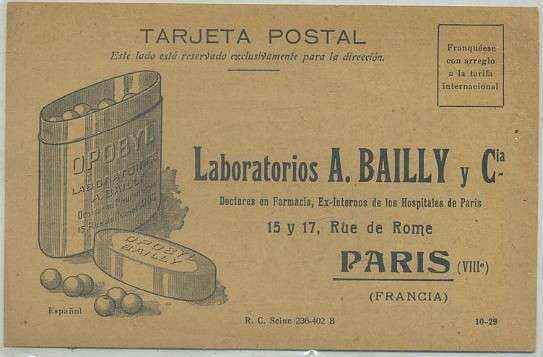 POSTAL DE PUBLICIDAD: OPOBIL. LABORATORIOS A. BAILLY Y CIA.