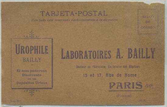 POSTAL DE PUBLICIDAD: UROPHILE. LABORATORIOS A. BAILLY Y CIA.