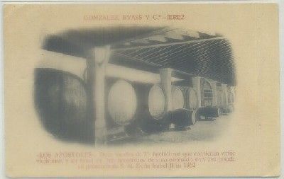 POSTAL DE PUBLICIDAD. GONZALEZ BYASS Y CIA. JEREZ. LOS APOSTOLES. 12 TONELES DE 1862