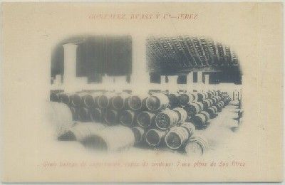 POSTAL DE PUBLICIDAD. GONZALEZ BYASS Y CIA. JEREZ. GRAN BODEGA DE EXPORTACION