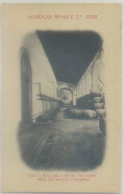 POSTAL DE PUBLICIDAD. GONZALEZ BYASS Y CIA. JEREZ. GALERIA PARA ENVINAR LAS VASIJAS