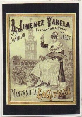 POSTAL PUBLICITARIA. REPROD. ETIQUETAS ANTIGUAS. MANZANILLA LA GIRALDA. R. JIMENEZ VARELA